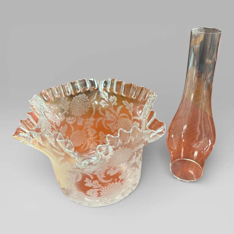 Antique Victorian Duplex Etched Glass Tulip Shade Oil Lamp With Brass Column - Image 13